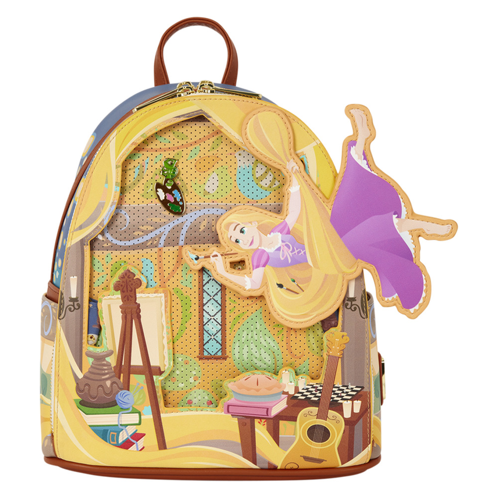 LOUNGEFLY TANGLED RAPUNZEL GLOW IN THE DARK PIN TRADER MINI BACKPACK NWT